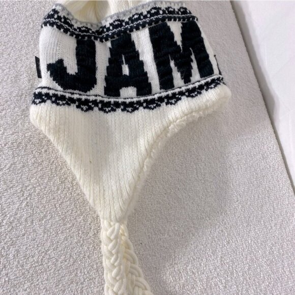 5/$25 Robin Ruth Jamaica White Black Knit Fleece Lined Hat W Ear Flaps & Pom Pom - Picture 8 of 15